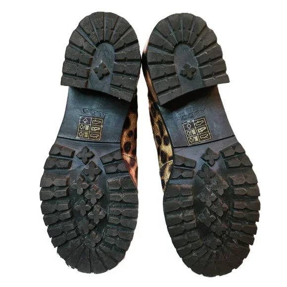 ALDO Vegan Leather/Fur Leopard Print Salilia Combat Boots Shoes Size 8.5 - Picture 6 of 8